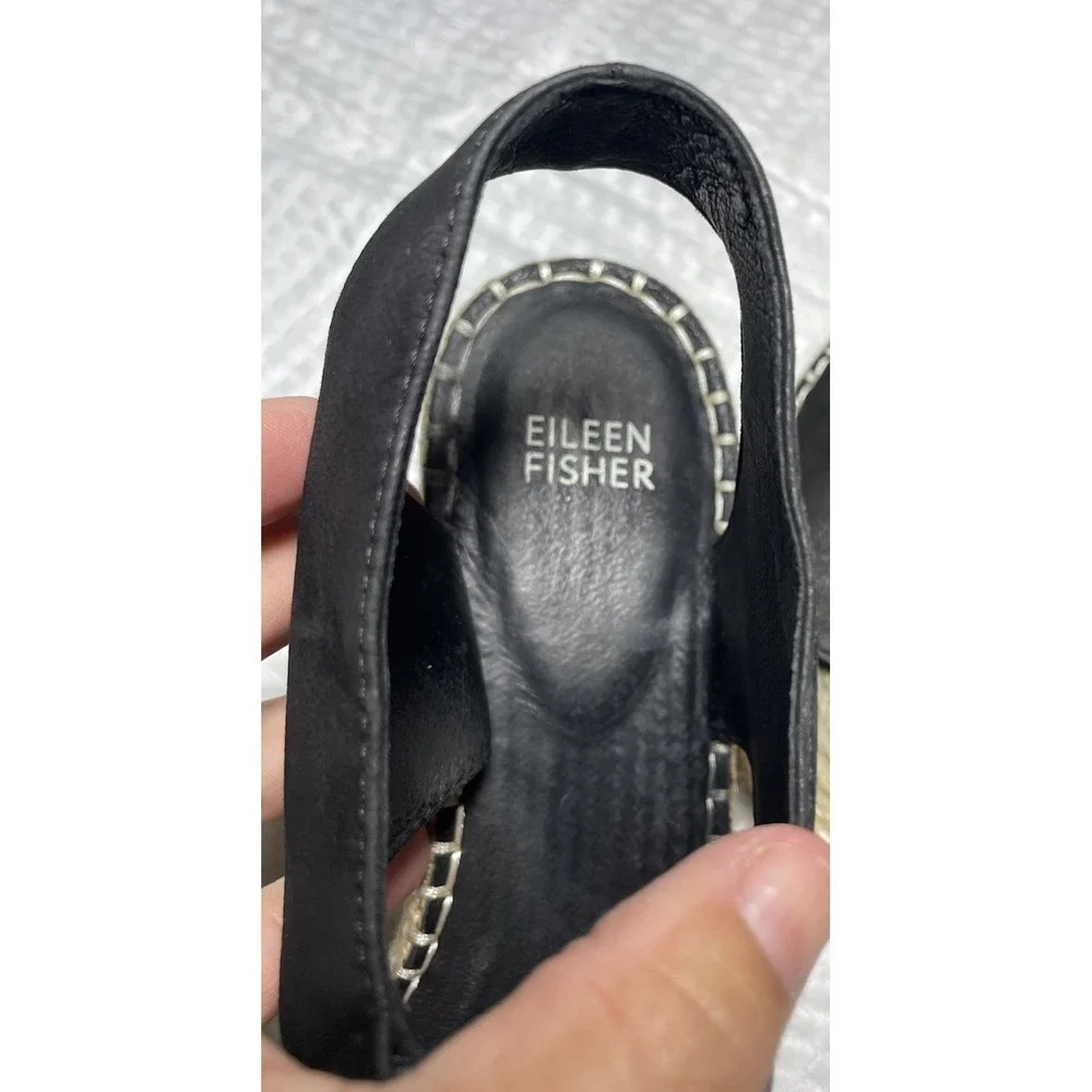 Eileen Fisher Agnes Black Suede Espadrille Wedge Sandals Women's 9.5